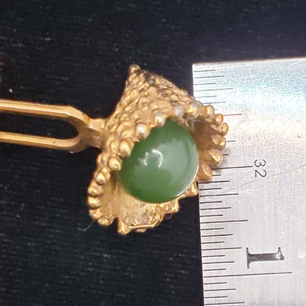 MCM Brutalist Cone Cufflinks Jade Bead Gold Plated Cornicopia